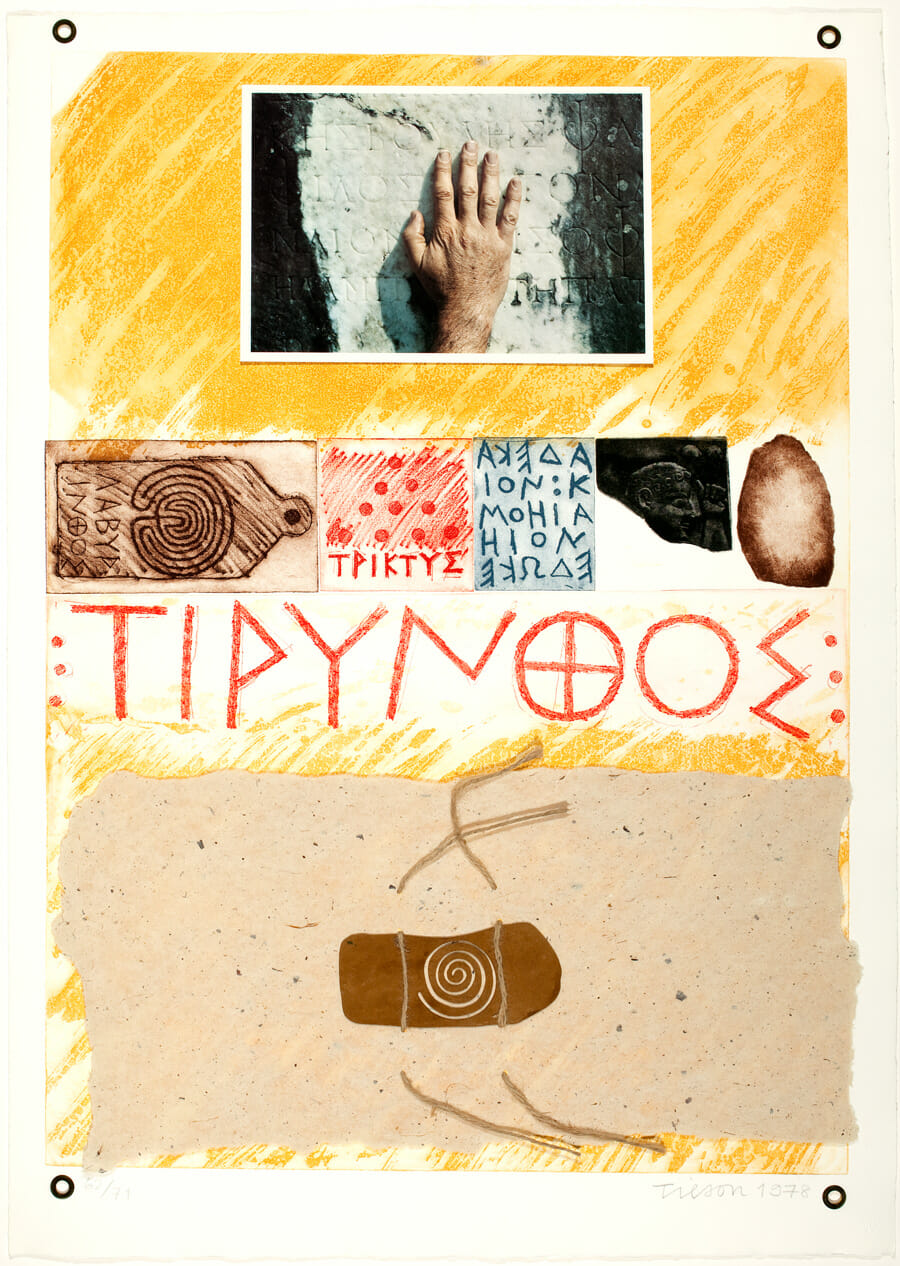 Proscinemi, Tiryns. Artist: Joe Tilson. Date: 1978. Medium: lithograph, color photo, rice paper, string, and collage.