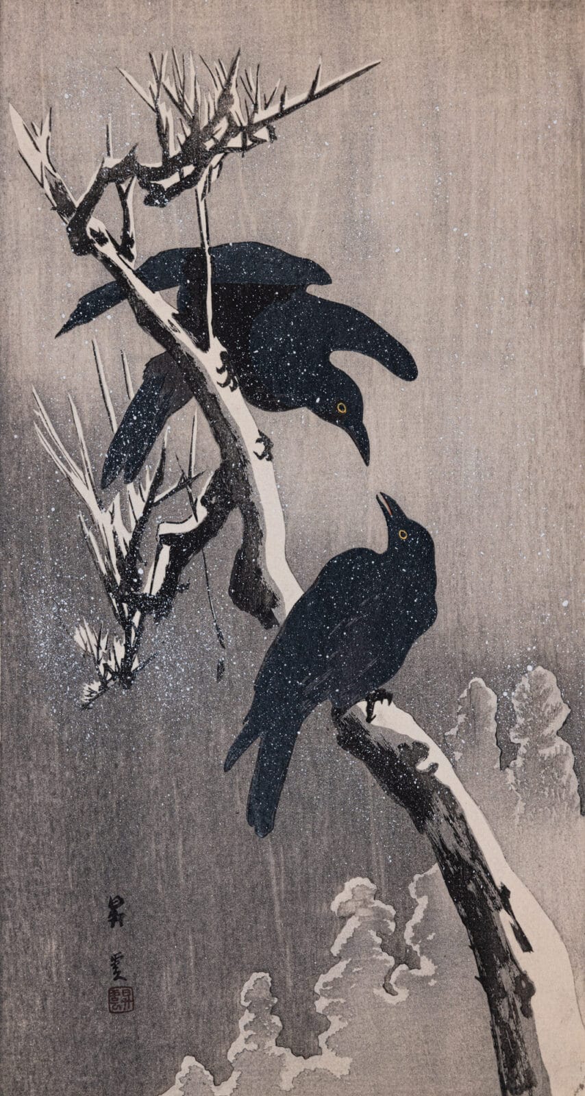 Ravens. Artist: Shoun. Medium: woodblock.