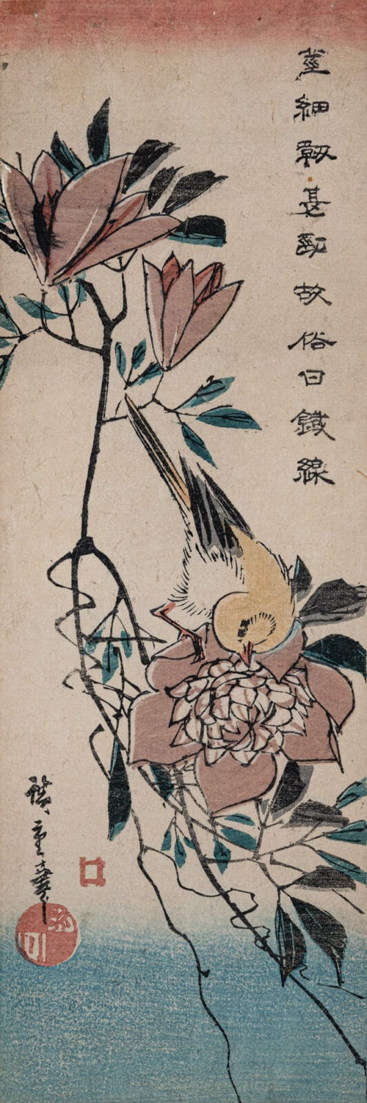 Canary and Clematis. Artist: Utagawa Hiroshige. Medium: woodblock.