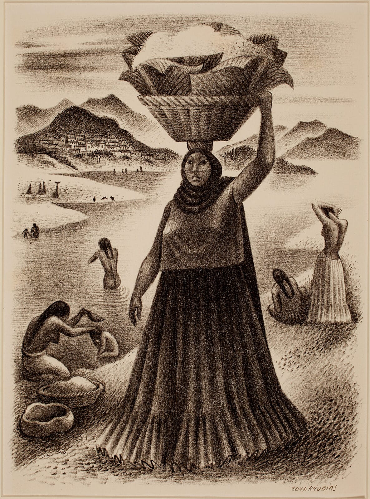 Río Tehuantepec / Tehuantepec River. Artist: Miguel Covarrubias. Date: 1945. Medium: litografía sobre papel / lithograph on paper.