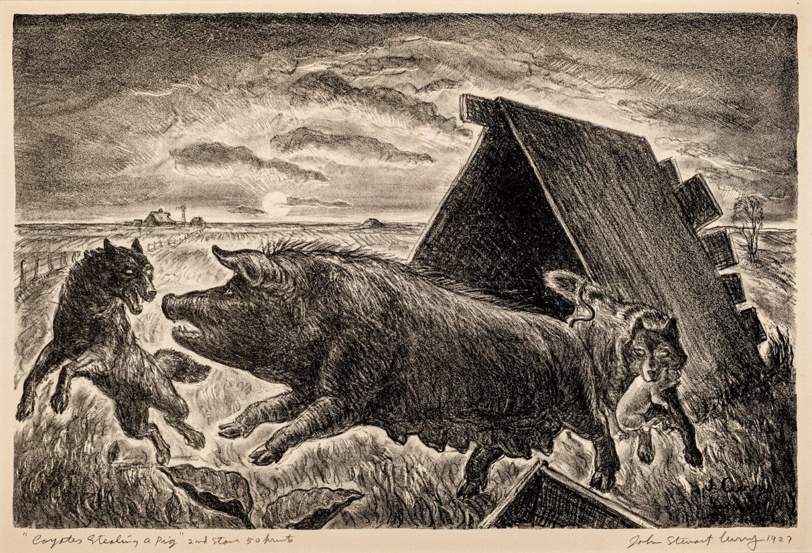 Coyotes Stealing a Pig. Artist: John Steuart Curry. Date: 1927. Medium: lithograph.
