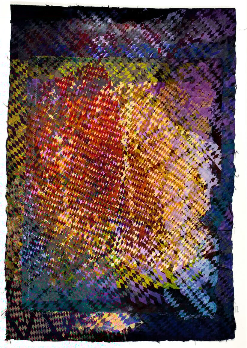 All the World’s Rivers Run North and South. Artist: William Weege. Date: 1976. Medium: screenprint, dyed, flocking, glitter, stitching.