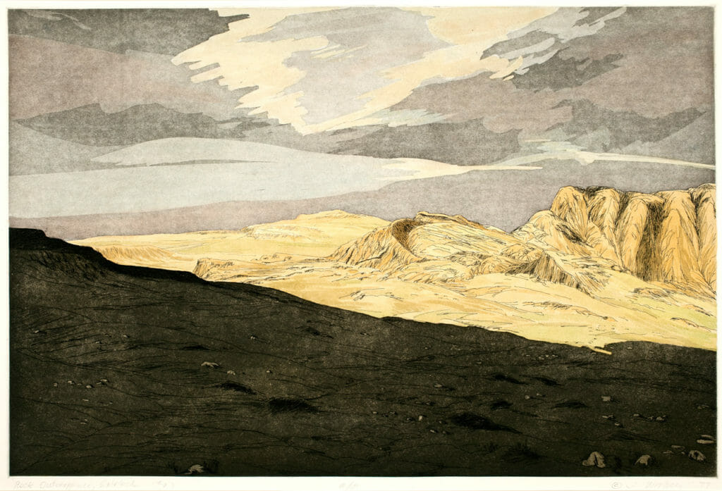 Rock Outcropping, Gairlock, #2. Artist: John Woolsey. Date: 1977. Medium: etching with handpainting.
