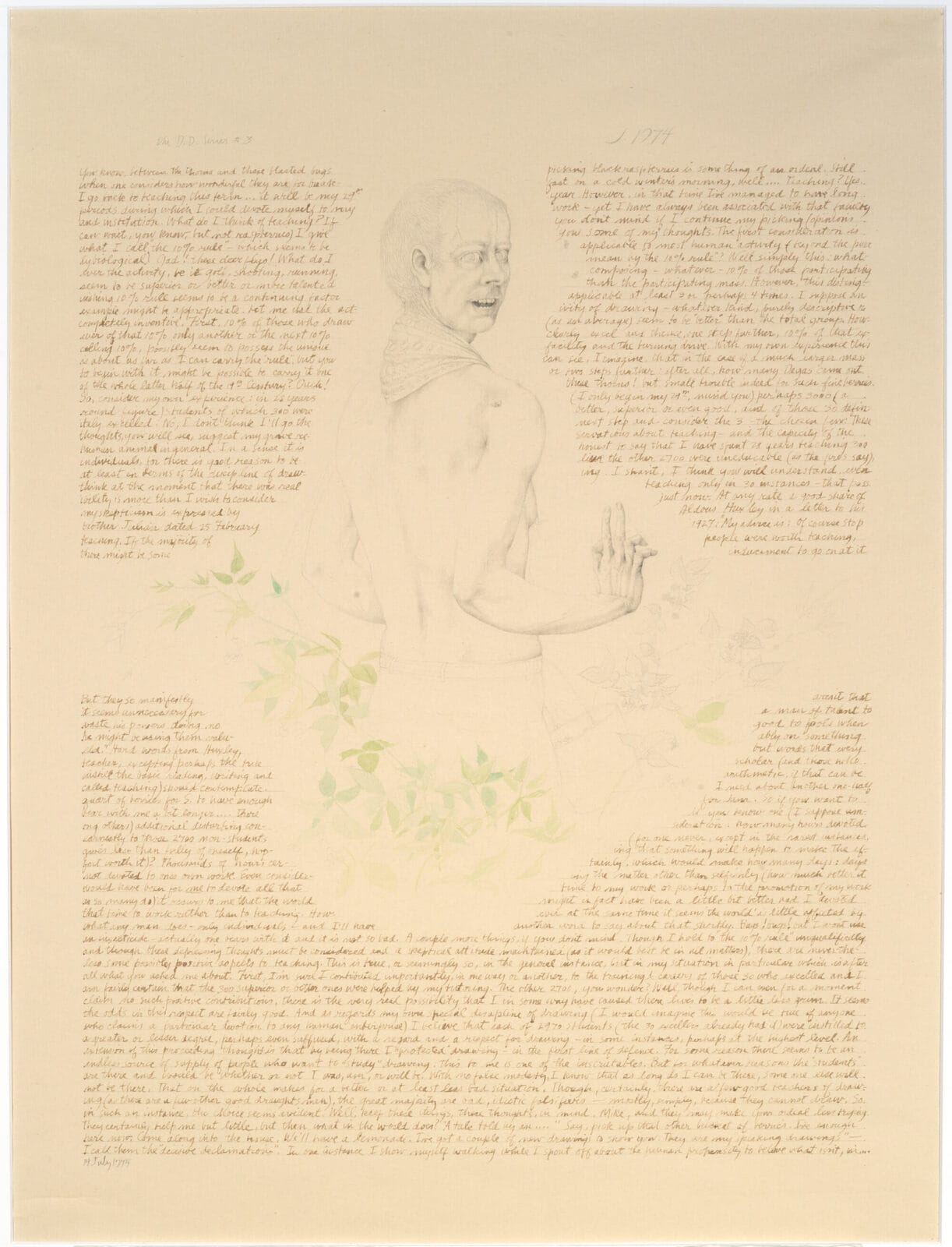 The D. D. Series #3: Picking Black Raspberries. Artist: John Wilde. Date: 1974. Medium: graphite with watercolor.