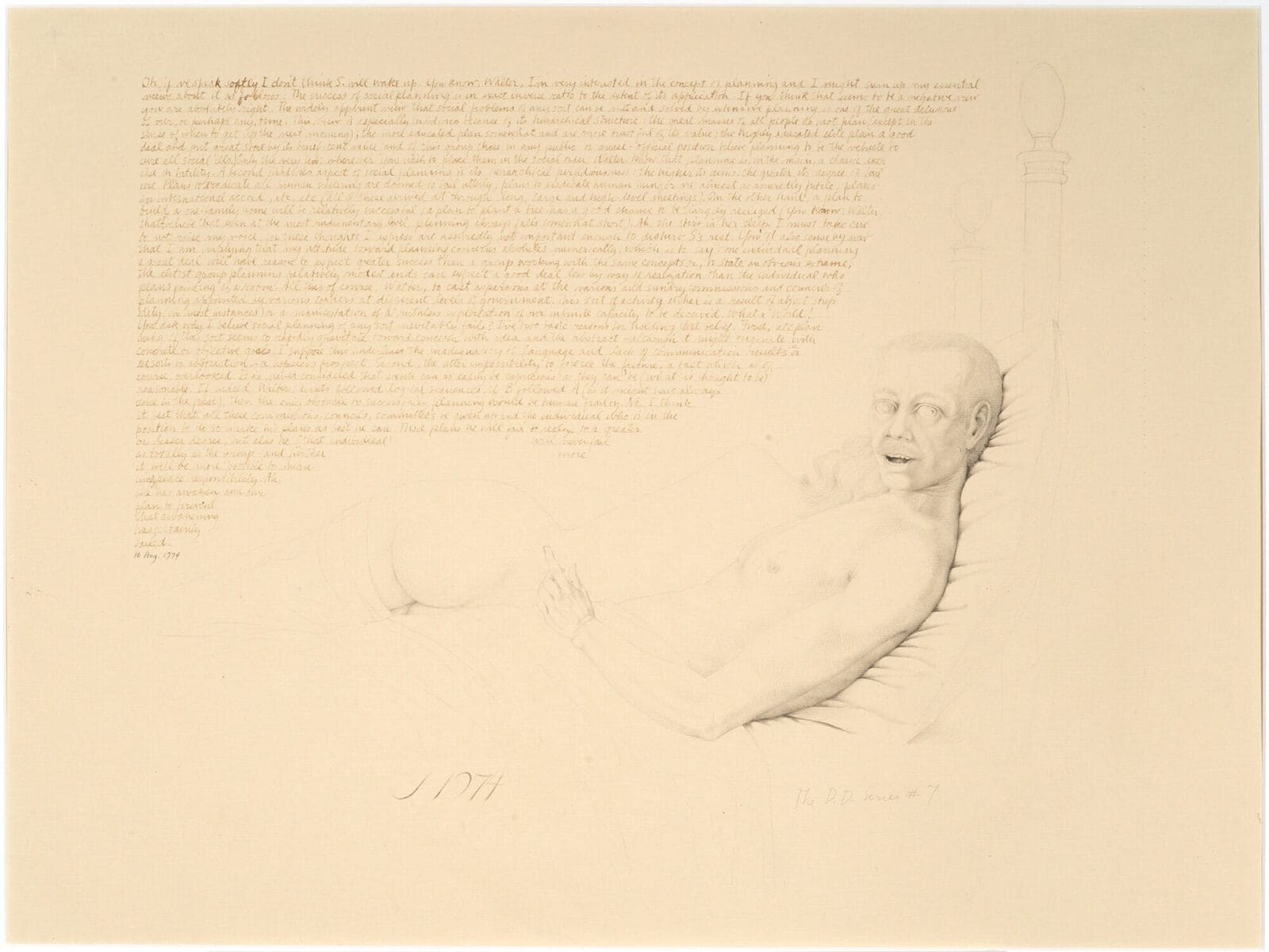 The D. D. Series #7:  Relaxing in Bed. Artist: John Wilde. Date: 1974. Medium: pencil and ink on paper.