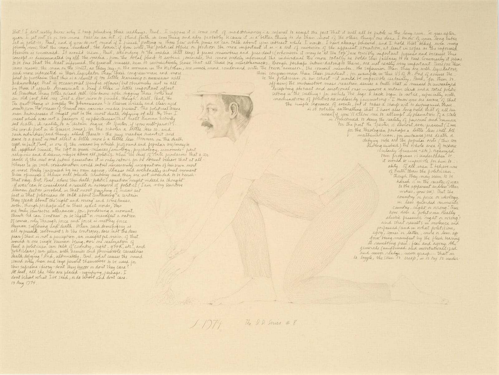 The D. D. Series #8:  Planting a Seedling. Artist: John Wilde. Date: 1974. Medium: pencil on paper.