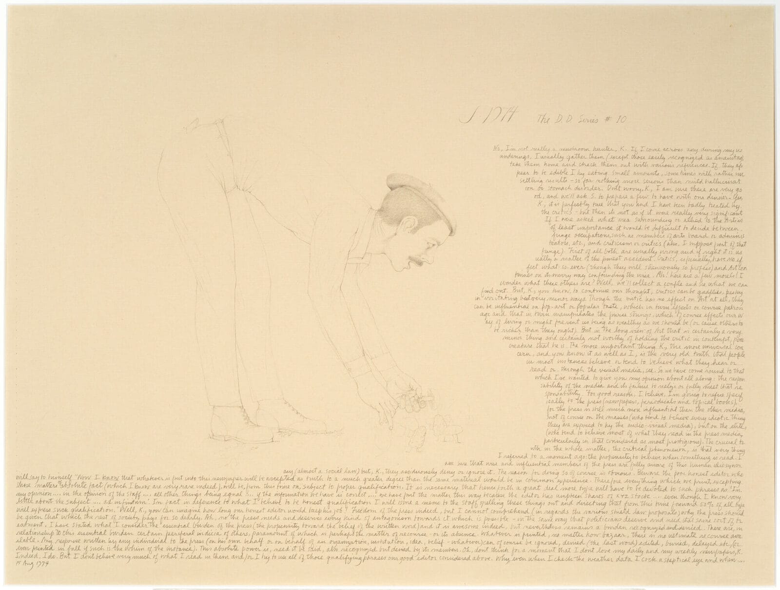 The D. D. series #10:  Picking Mushrooms. Artist: John Wilde. Date: 1974. Medium: pencil on paper.