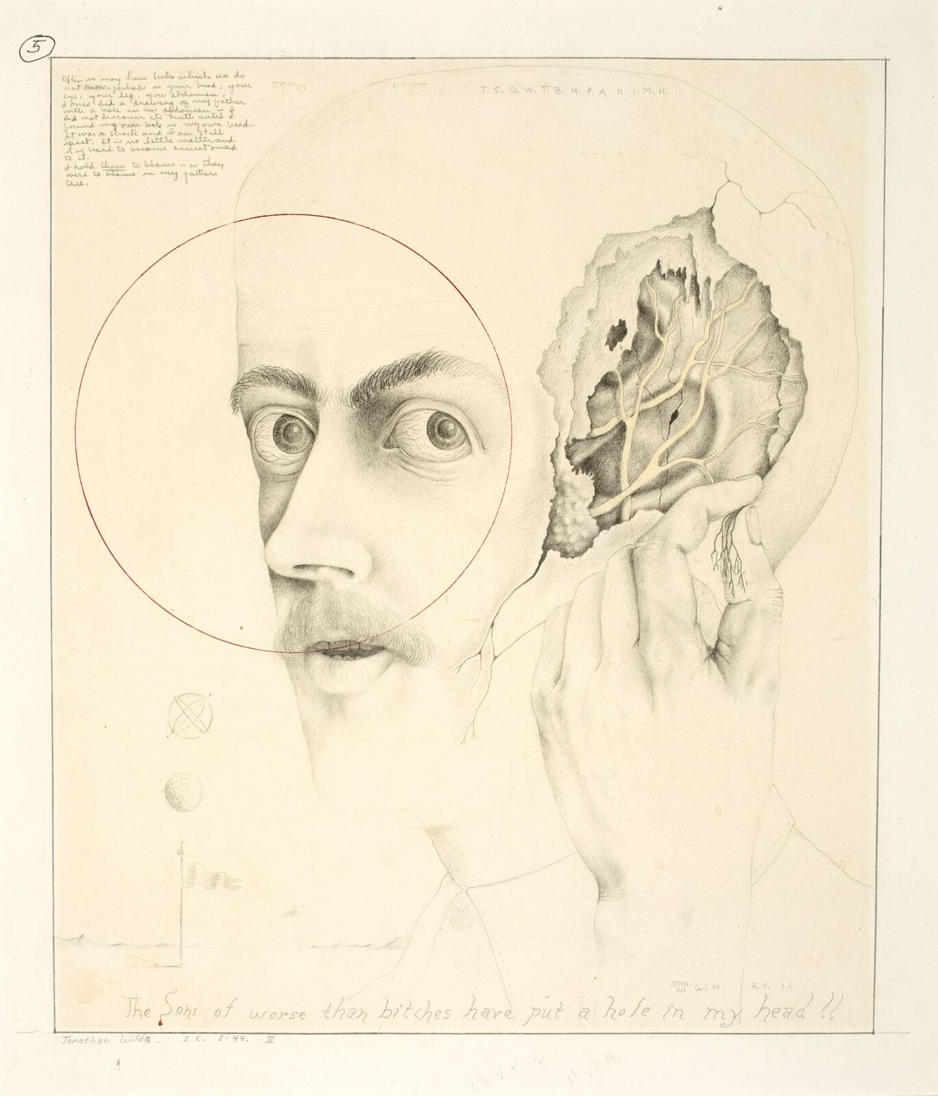 The Sons of Worse than Bitches Have Put A Hole in My Head!!. Artist: John Wilde. Date: 1944. Medium: graphite and ink on paper.