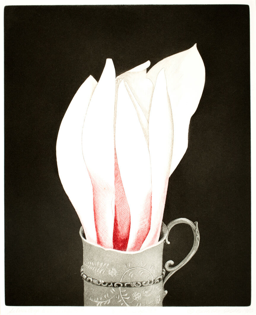 Silver Cup with Magnolia. Artist: Beth Van Hoesen. Date: 1980. Medium: drypoint and aquatint (printed à la poupée).