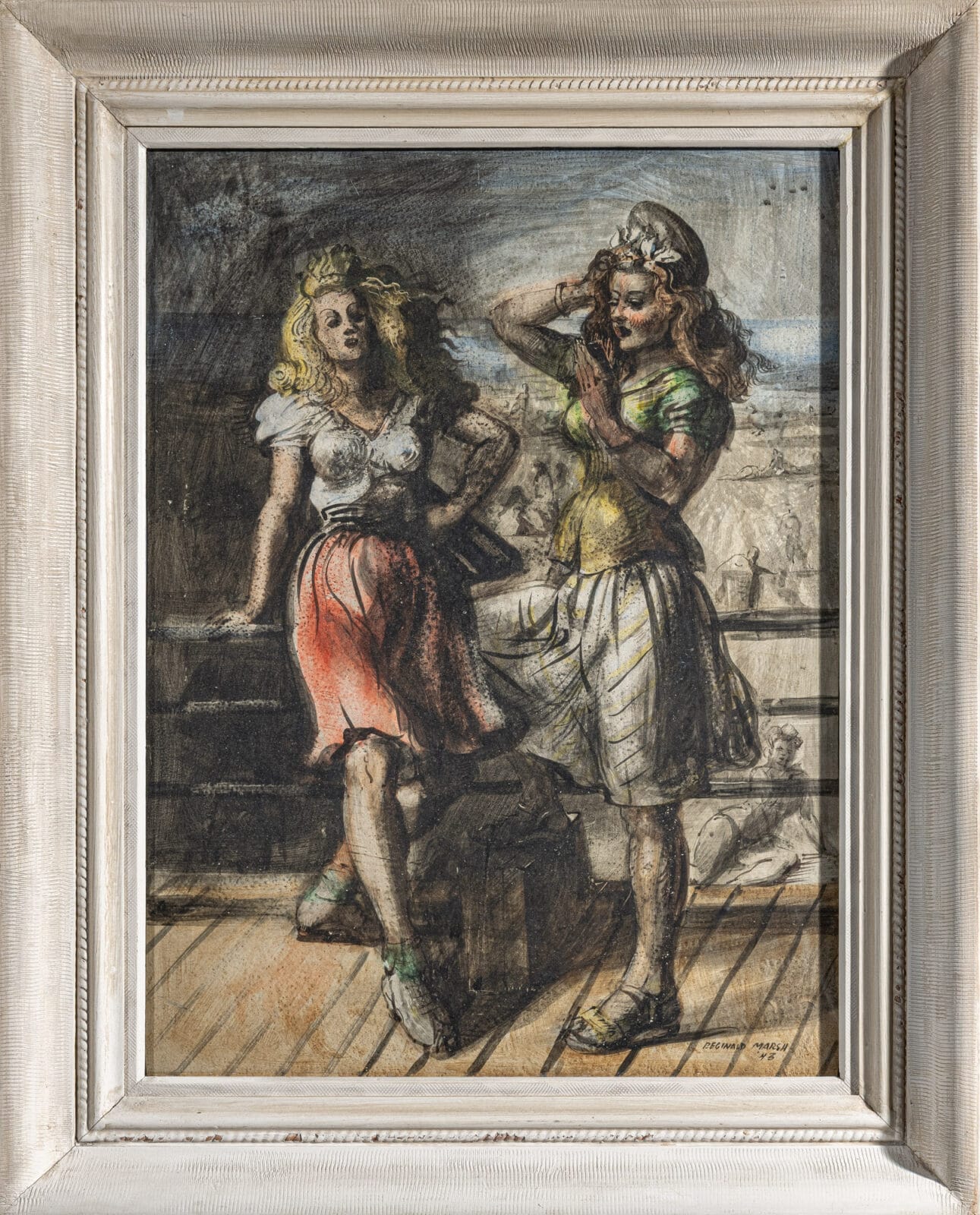 Two Girls on Coney Island Boardwalk. Artist: Reginald Marsh. Date: 1943. Medium: tempera.