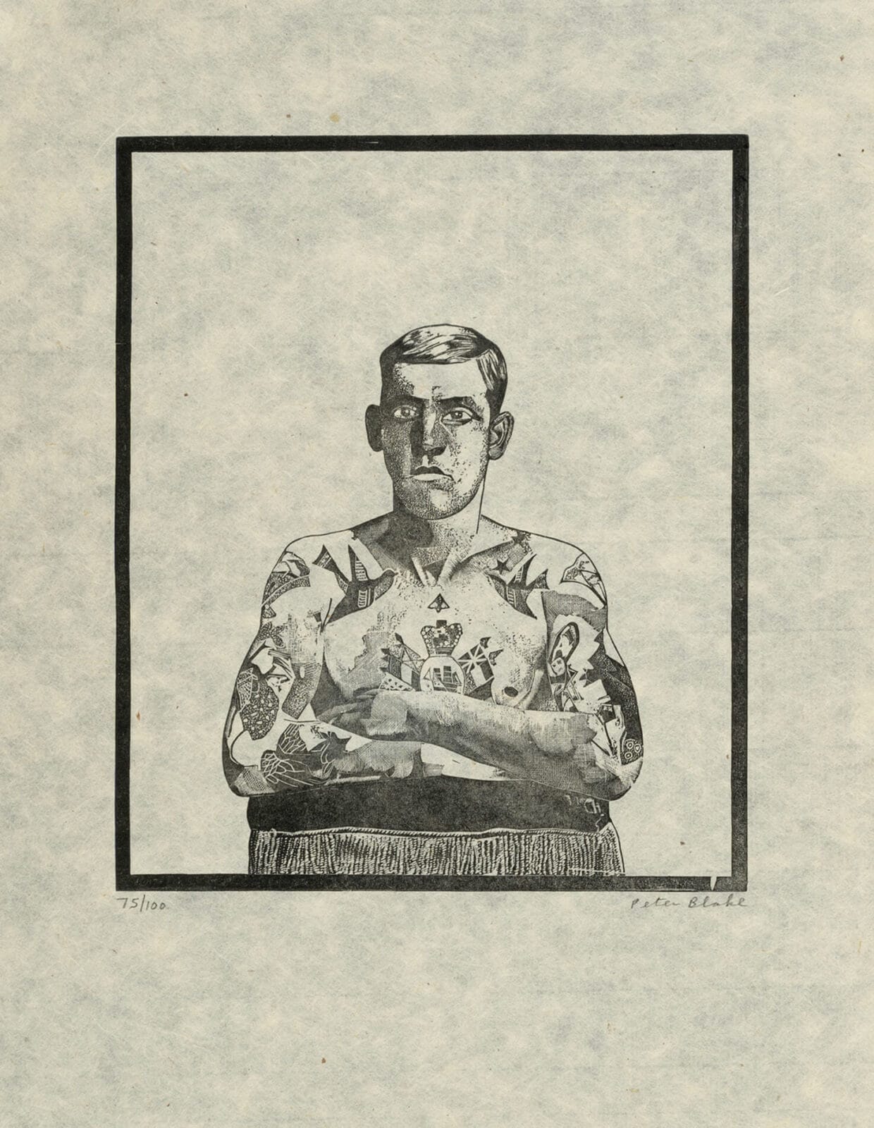 Tattooed Man. Artist: Sir Peter Thomas  Blake. Medium: wood engraving.