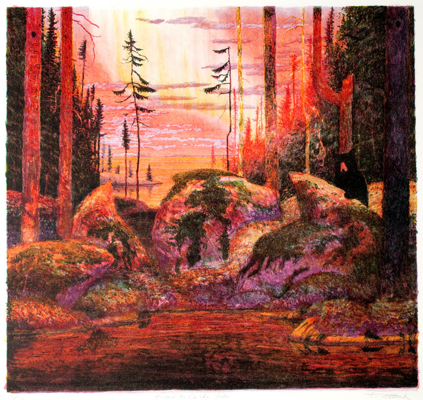 Portage to Cache Lake. Artist: Tom Uttech. Date: 1988. Medium: lithograph.
