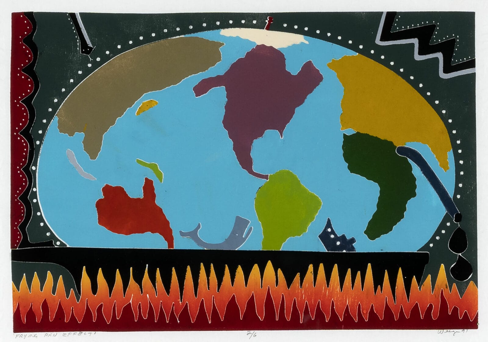 Frying Pan Effect. Artist: William Weege. Date: 1991. Medium: woodcut.