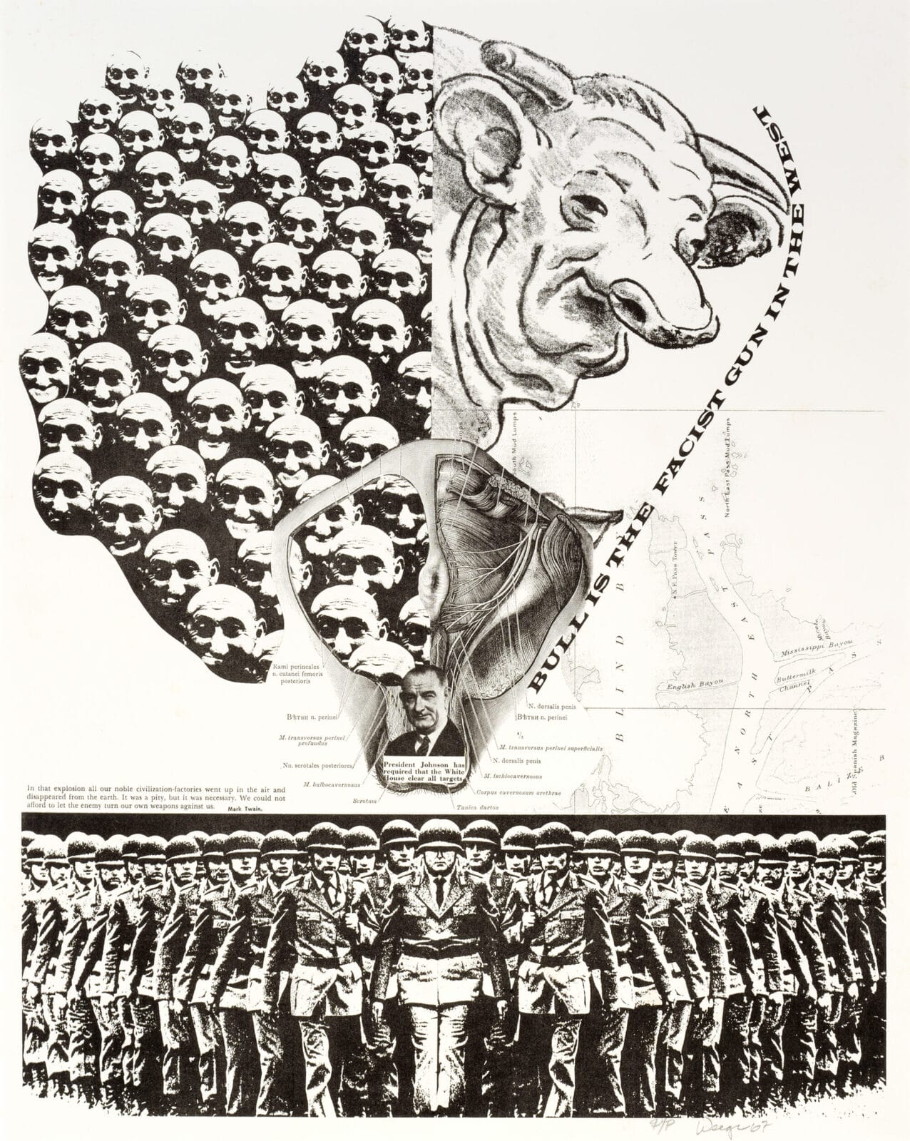 Fascist Gun in the West. Artist: William Weege. Date: 1967. Medium: black offset lithograph on white paper.