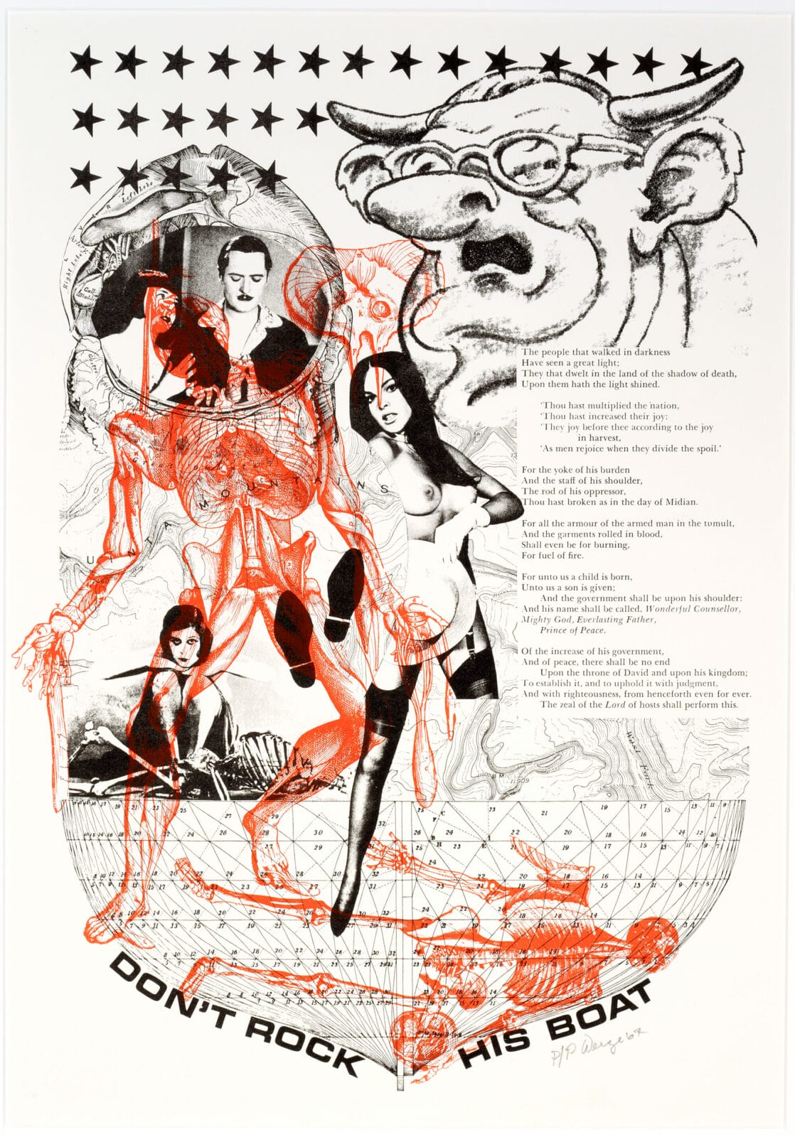 Don’t Rock His Boat. Artist: William Weege. Date: 1967. Medium: orange and black offset lithograph on white paper.