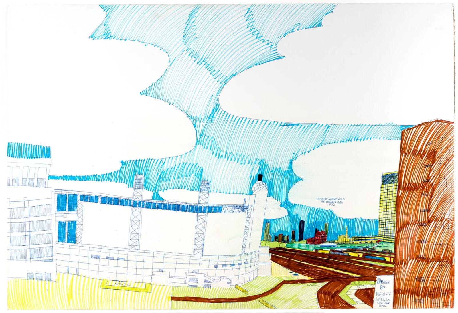 The Comiskey Park, Sox Park. Artist: Wesley Willis. Date: 1992. Medium: ballpoint pen and colored felt-tipped markers on illustration board.