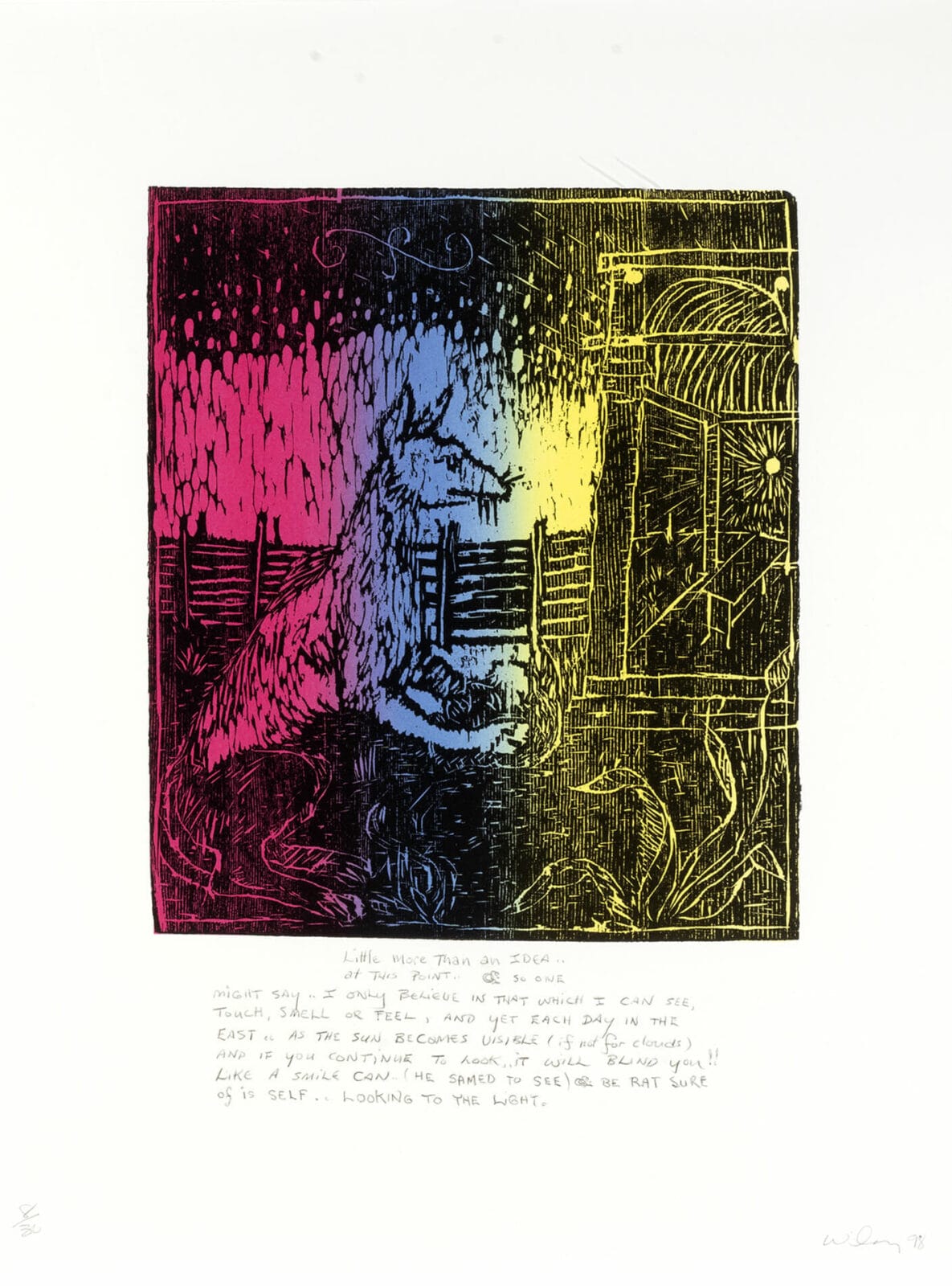 Little More Than an Idea at This Point. Artist: William T. Wiley. Date: 1997. Medium: woodcut and color lithograph.