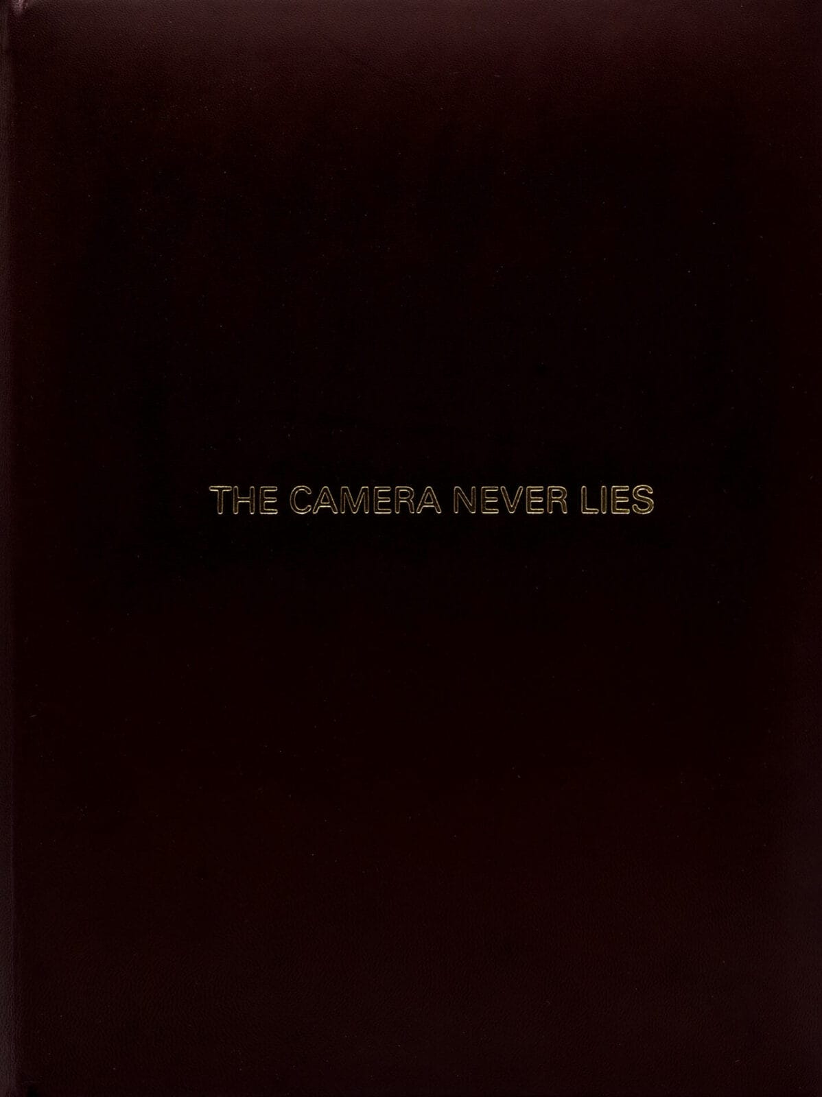 the words the camera never lies appears to be etched into a surface