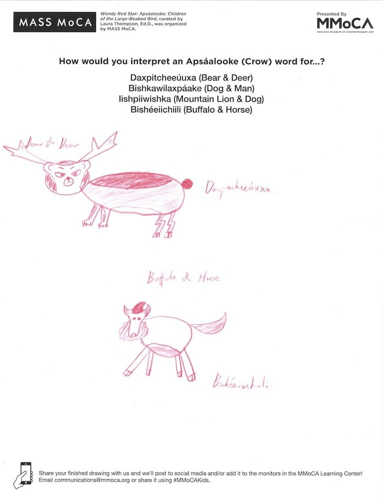 Hybrid drawings of a bear and deer and a buffalo and horse