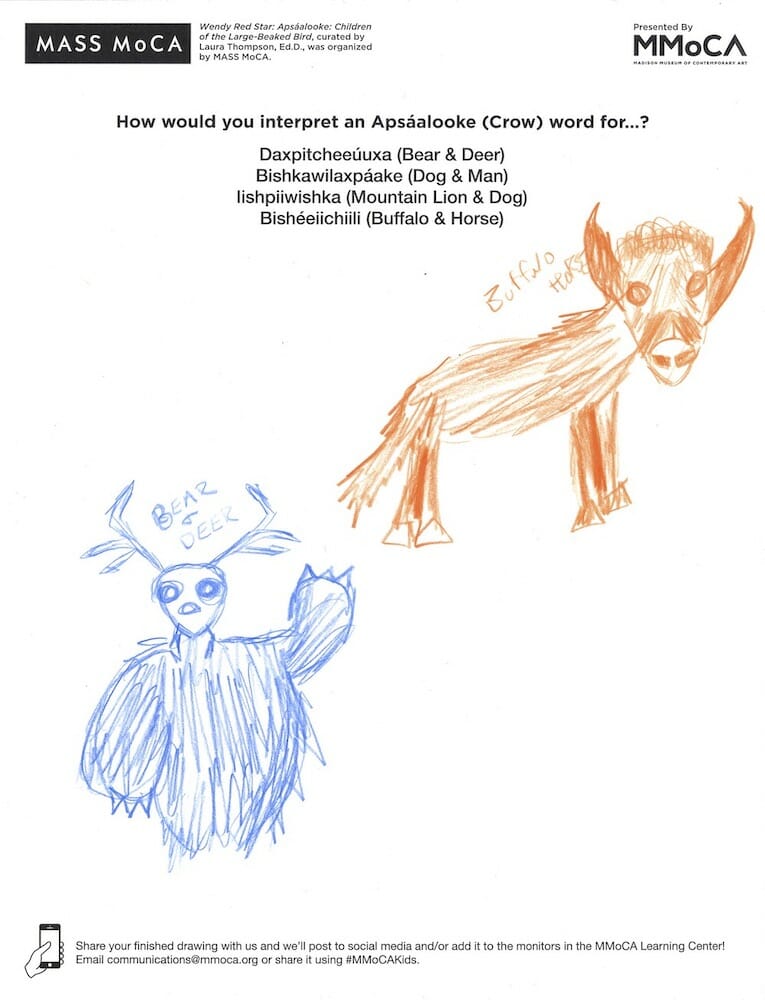 Hybrid drawing of a bear and deer and a buffalo and horse