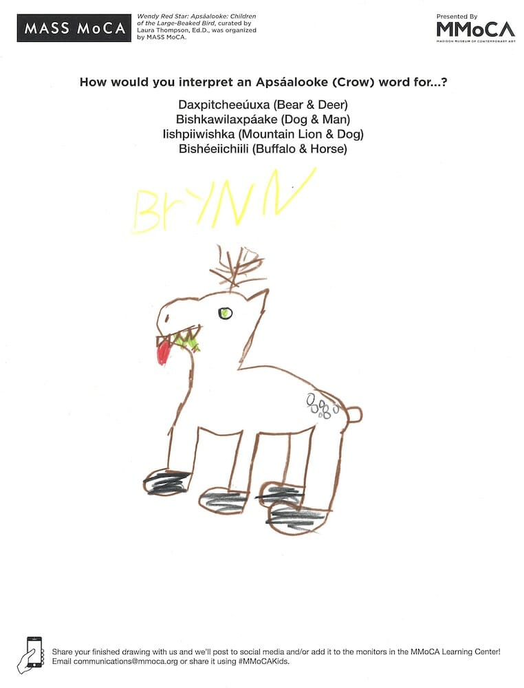 child's hybrid drawing of a bear and deer