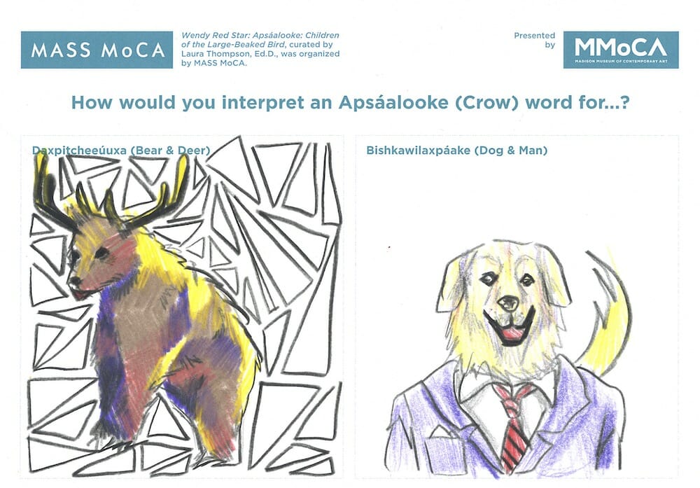 hybrid drawings of a bear and deer and a dog and man