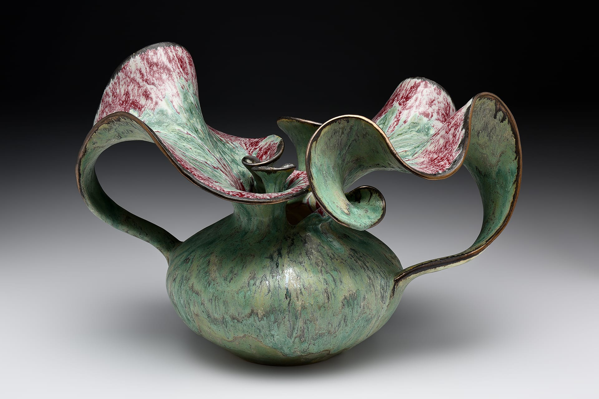 Amorphous green ceramic vessel art