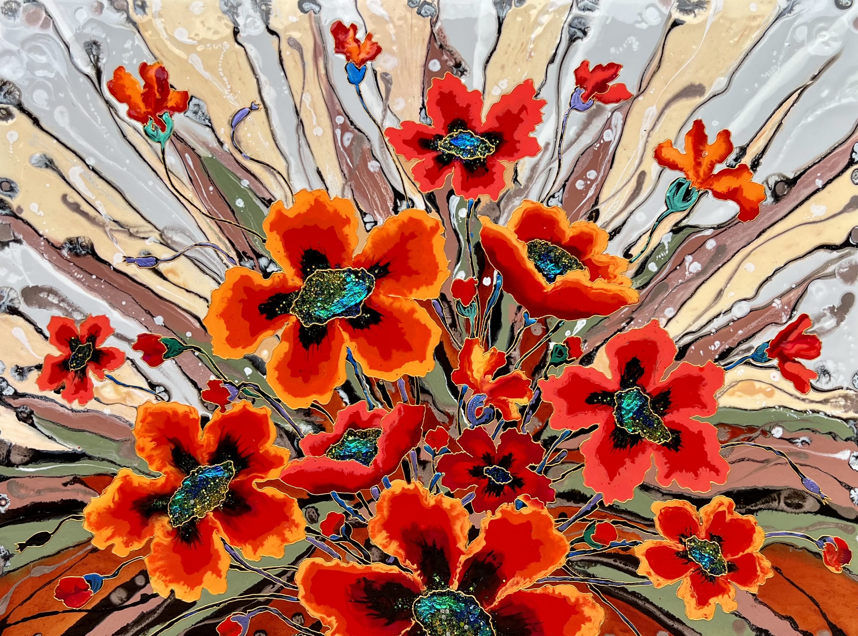 Red floral class art