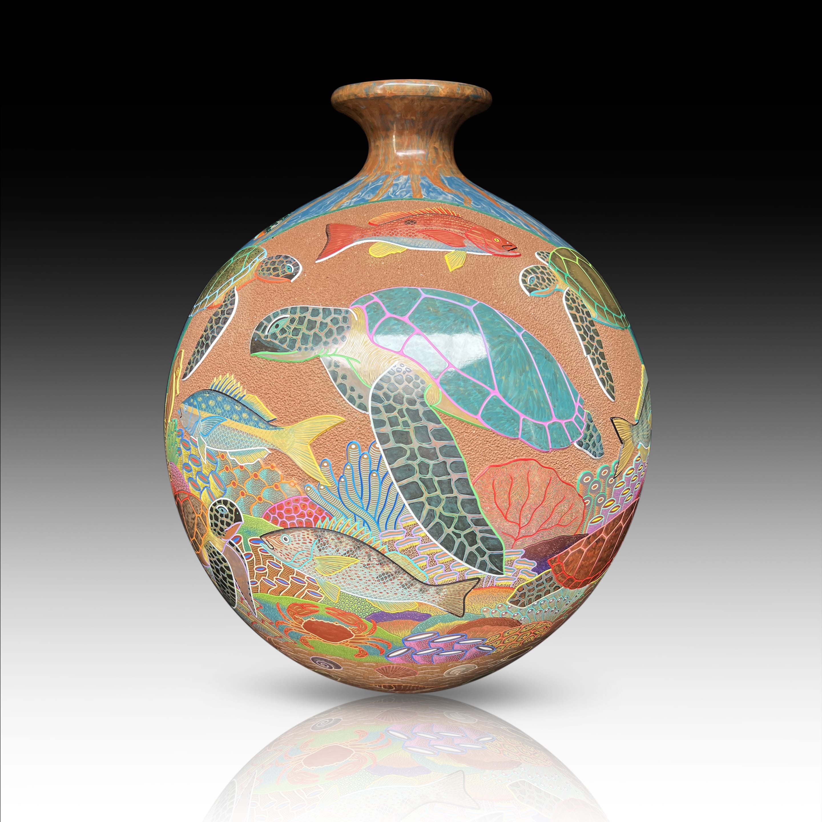 tropical underwater scene on a vase