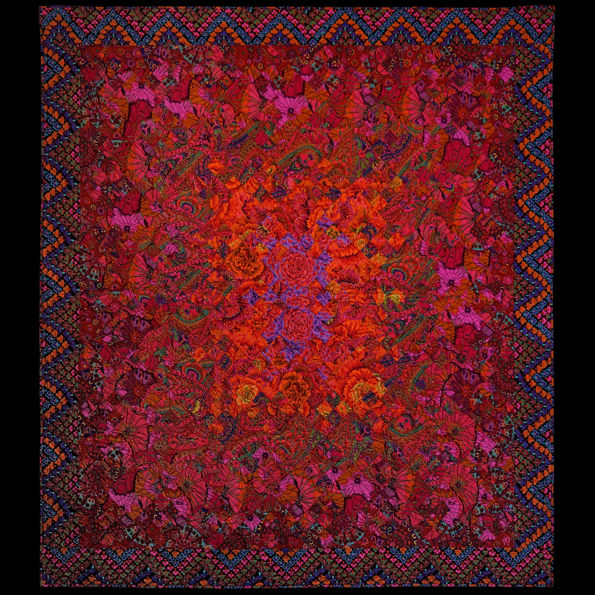 A red toned fabric work.
