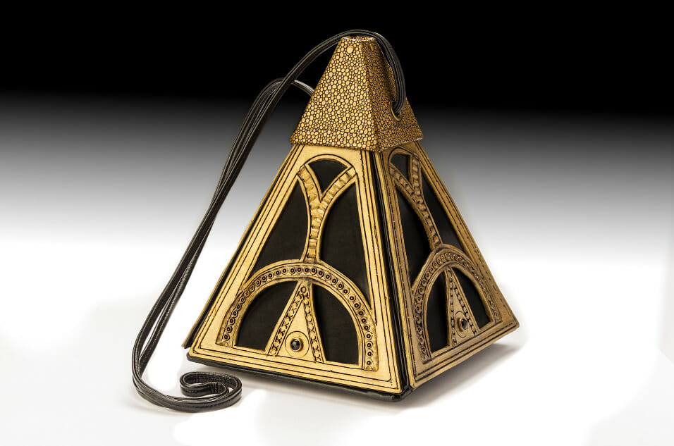 Handmade pyramid shaped bag.