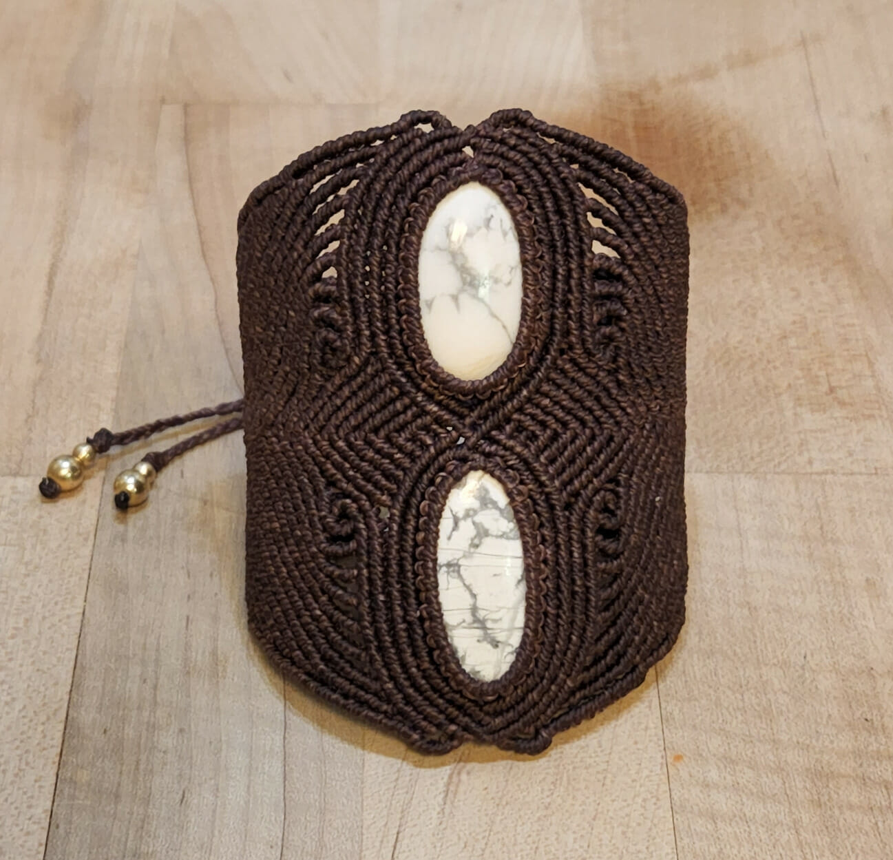Handmade cuff bracelet with two stones.