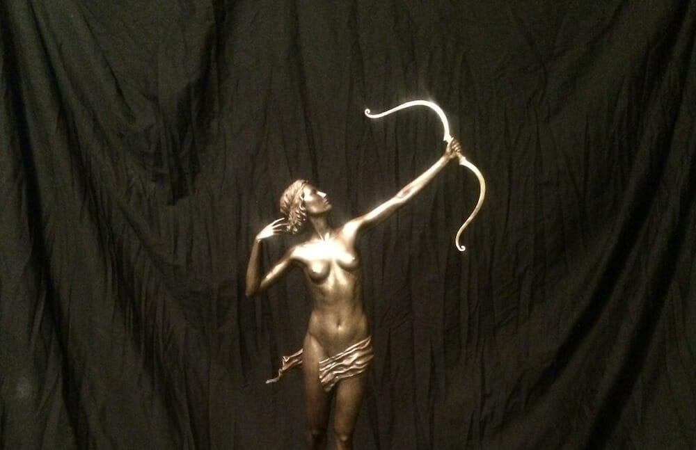 Bronze sculpture of Greek Goddess Diana.