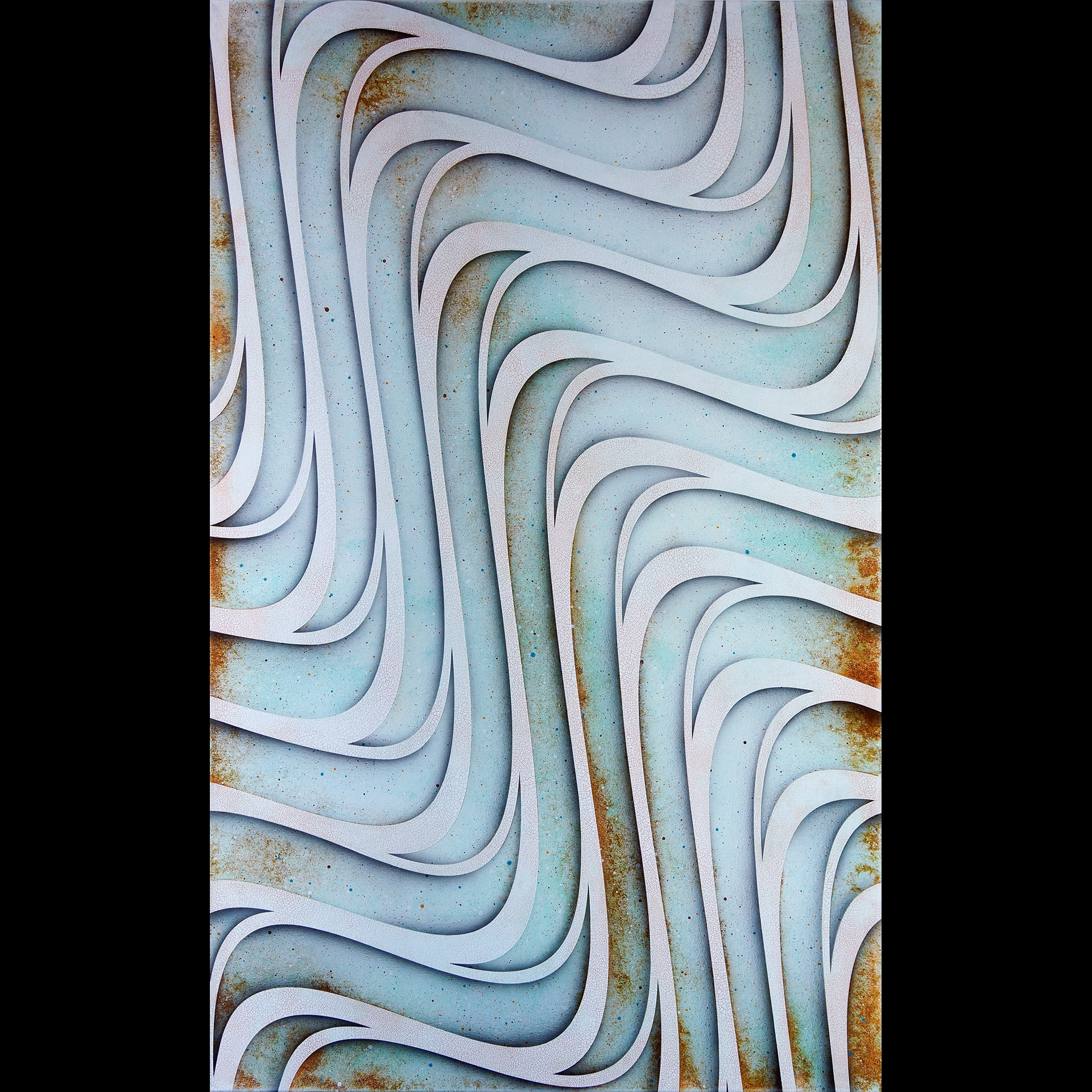 Squiggly lines against a blue background.