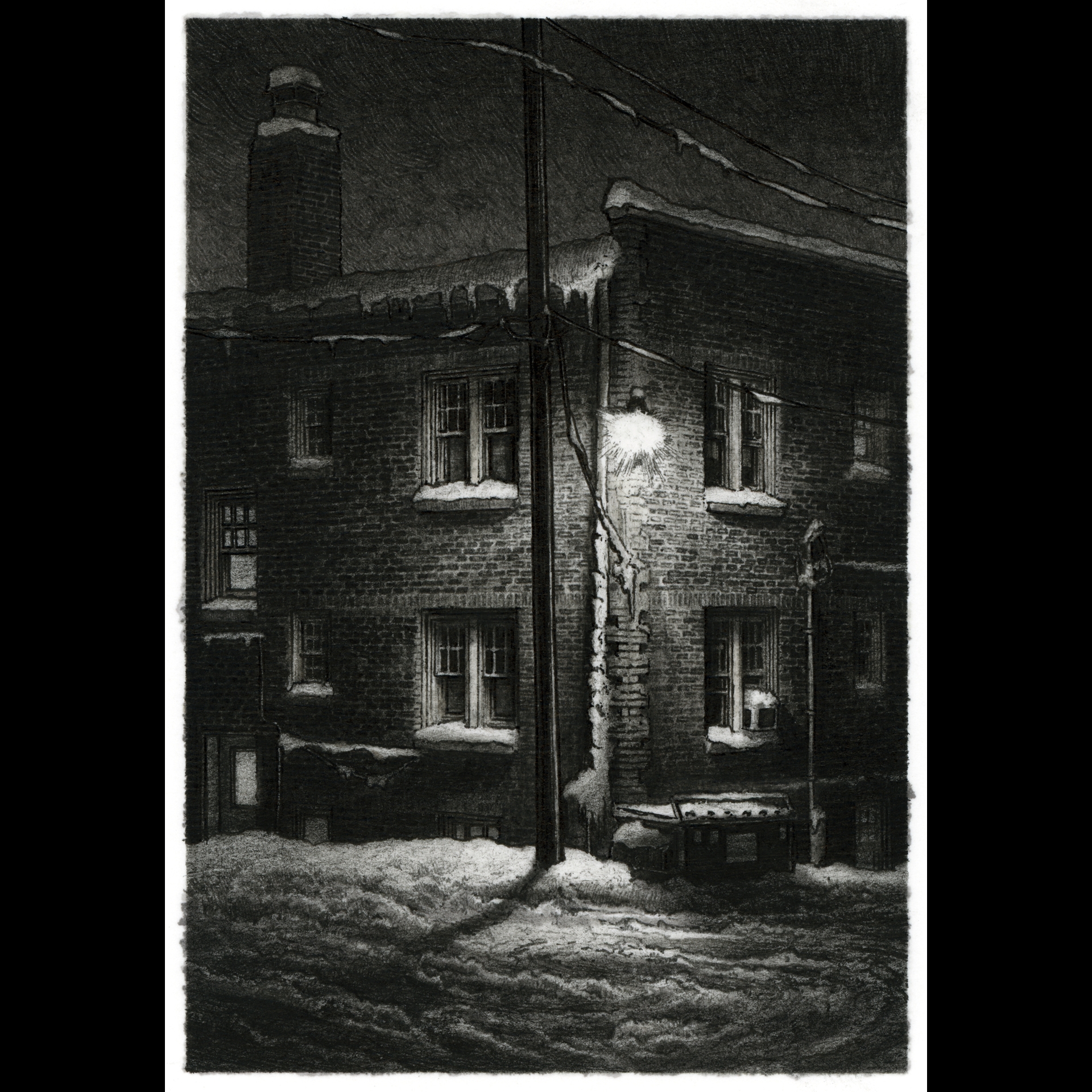 A black and white photograph of a house.