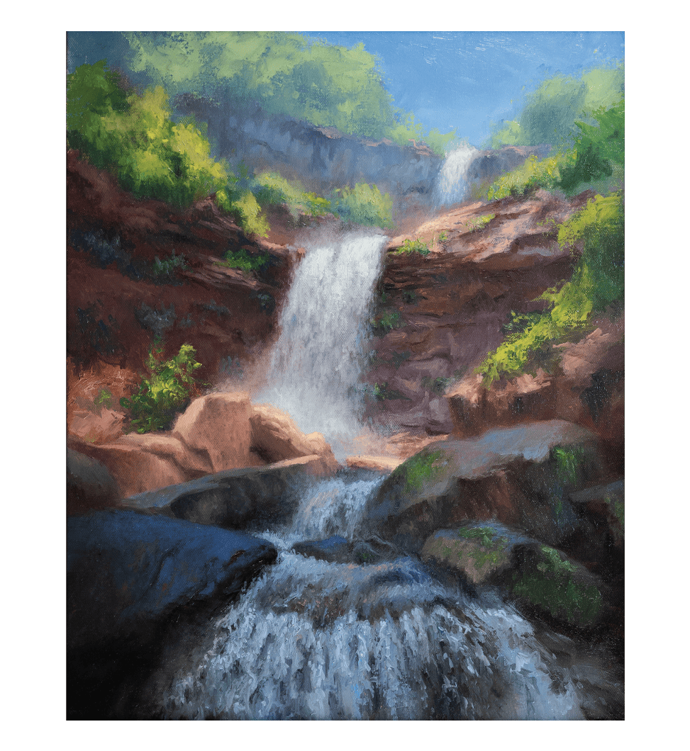 a painting of a waterfall