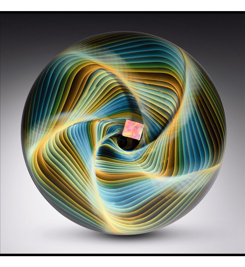 a spiral green glass artwork.