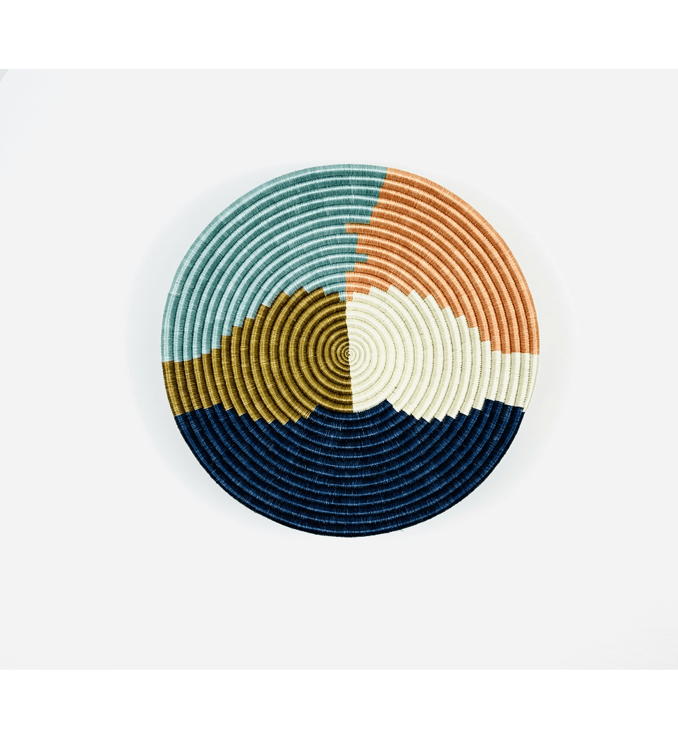 A circular basket art object.