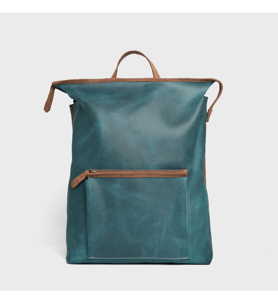a blue leather bag