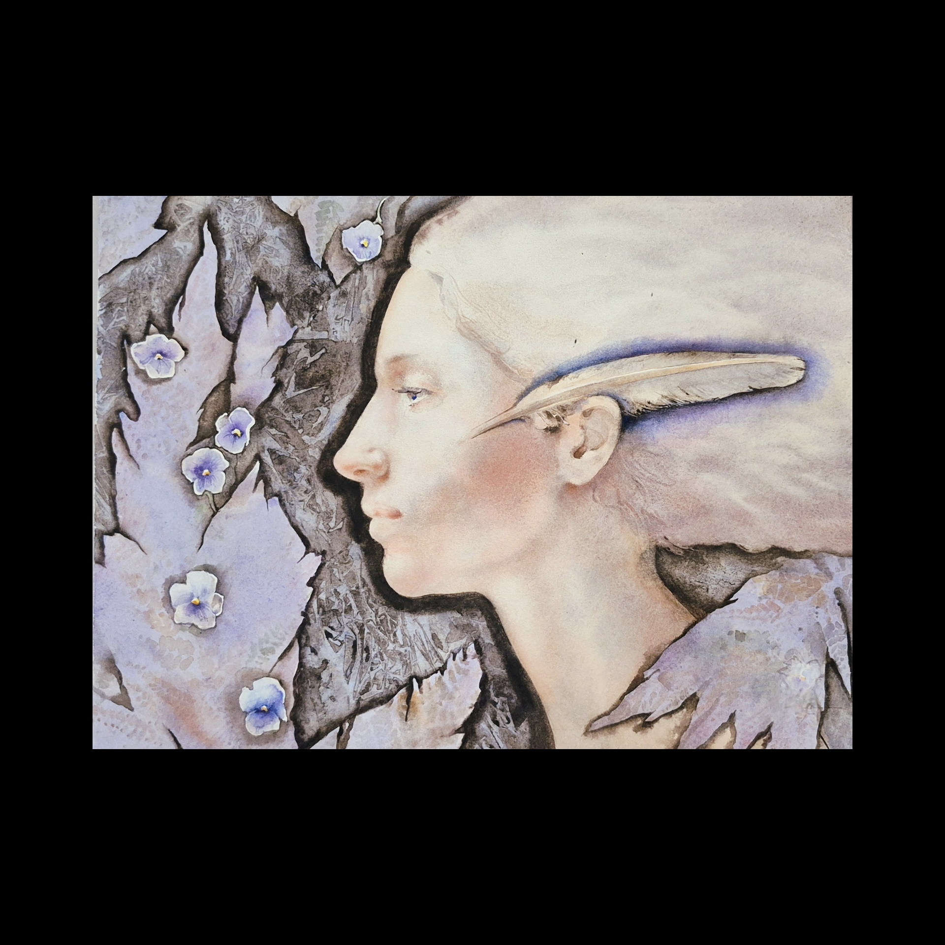 A painting of a person's side profile.