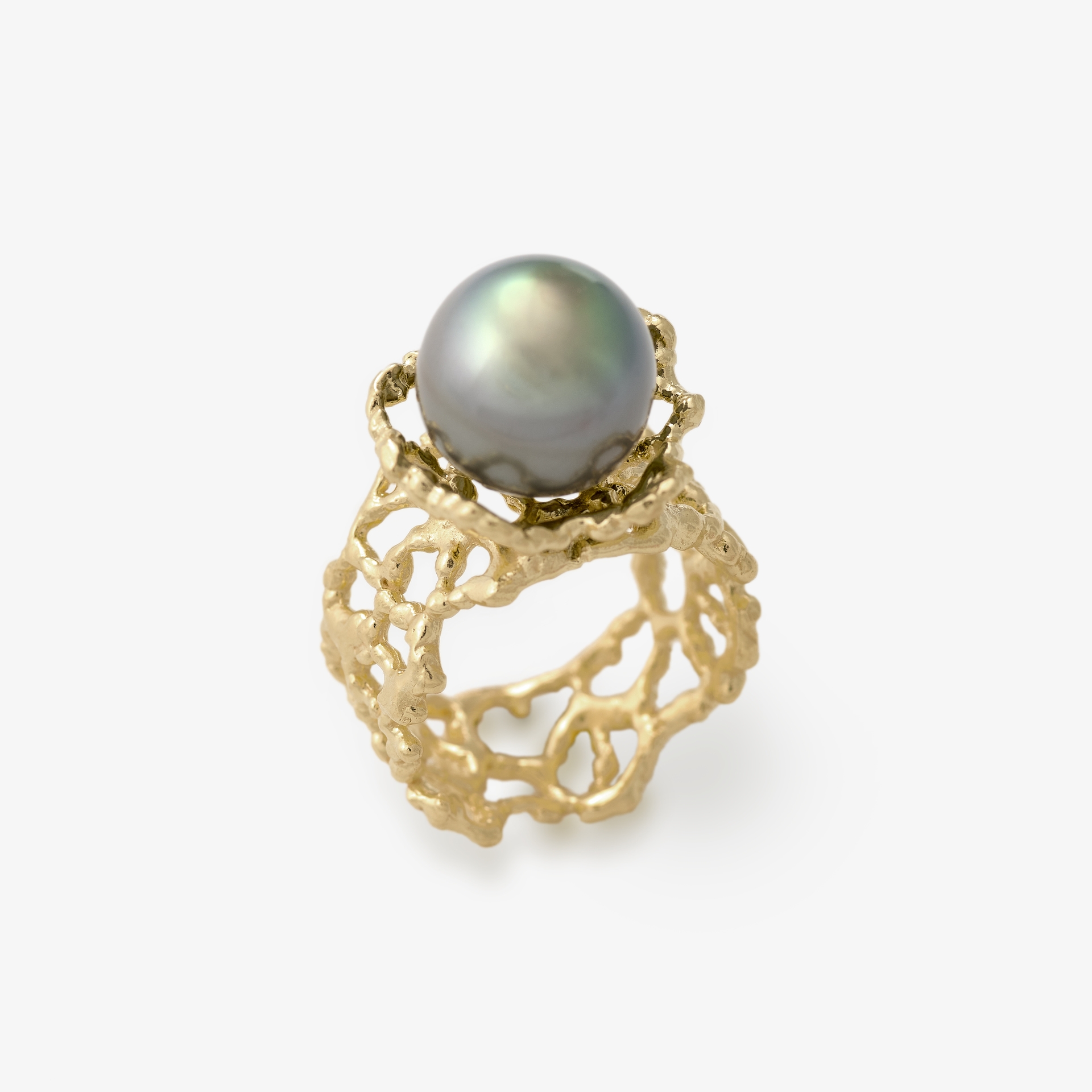 A gold ring with a blue-green stone.