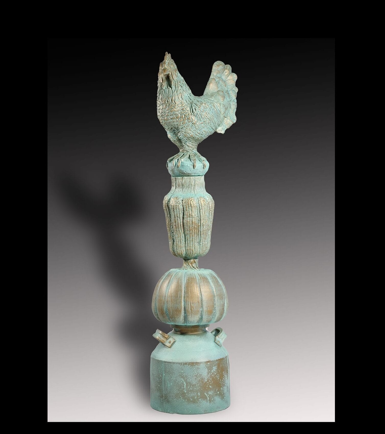 A blue sculpture of a bird.