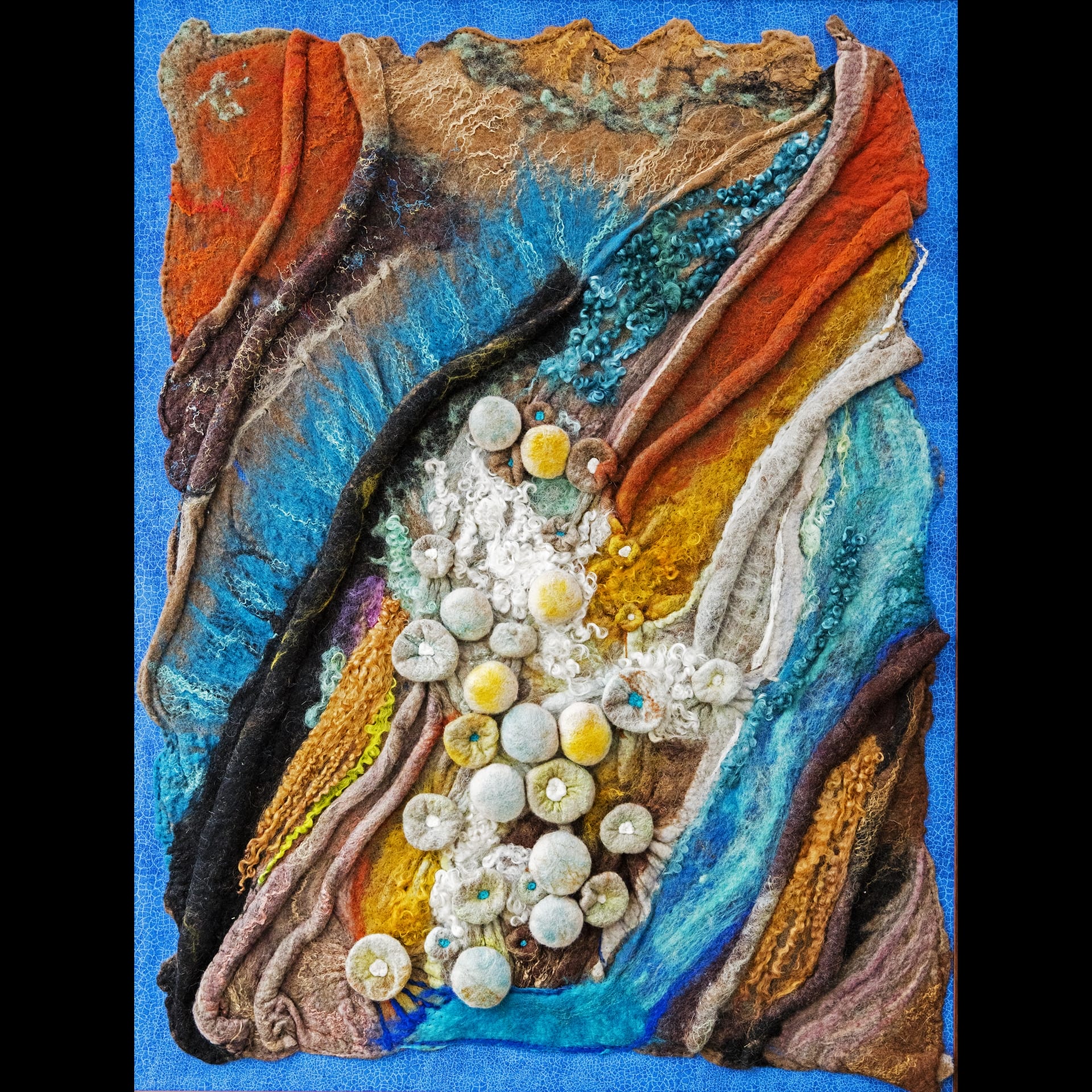 Abstract fiber depiction of ocean life.