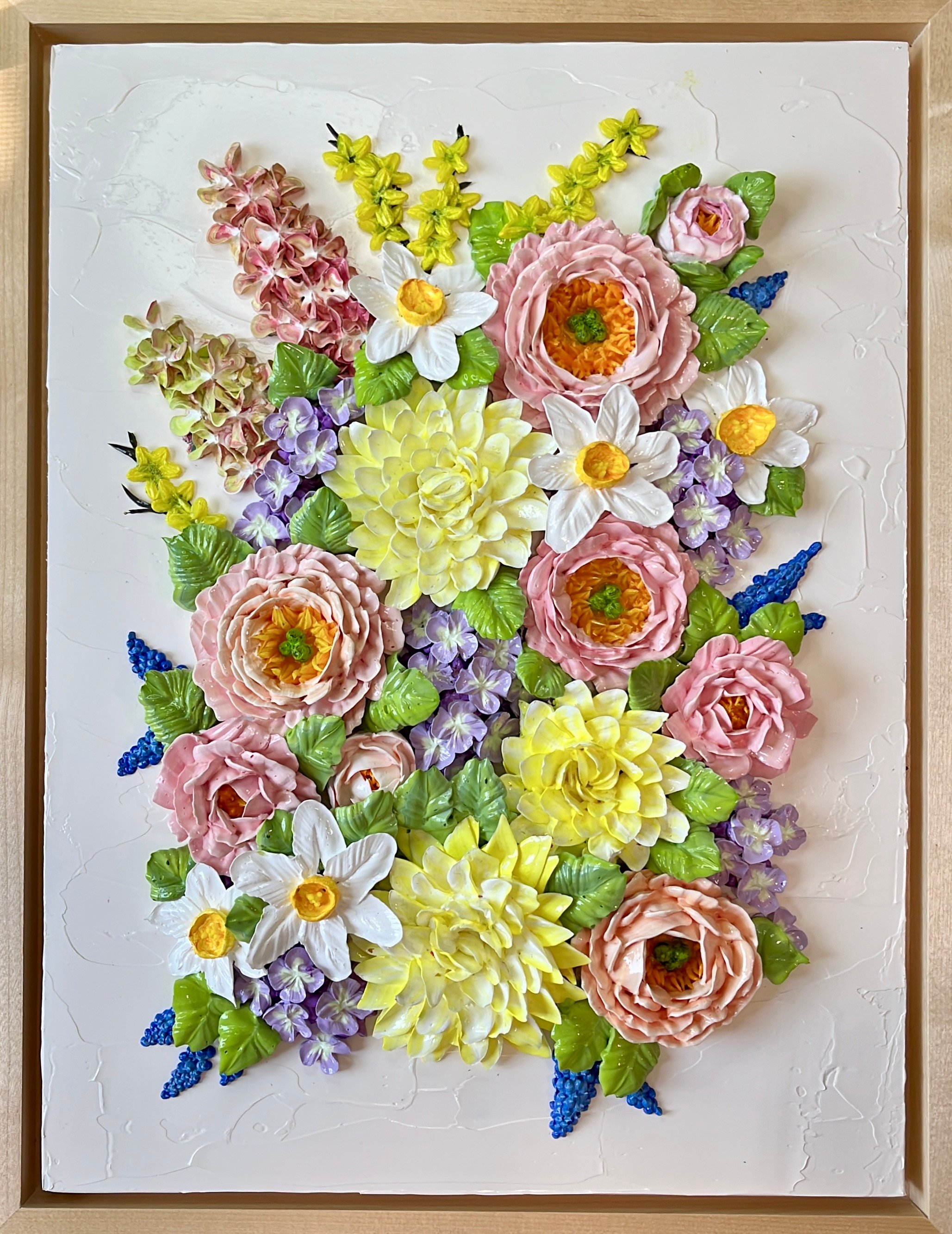 a textural painting of a floral arragement.