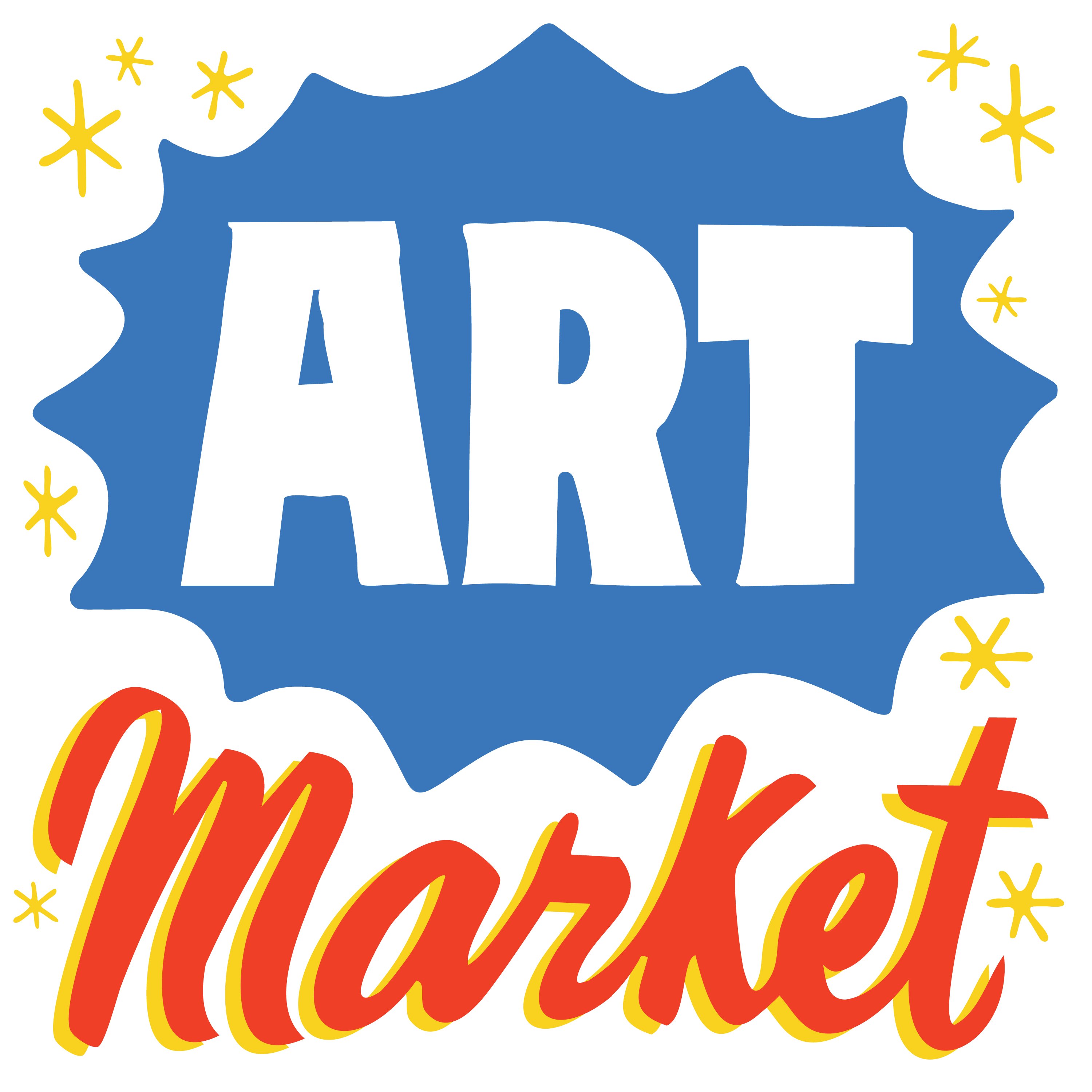 A blue and red graphic with text that says "ART market"
