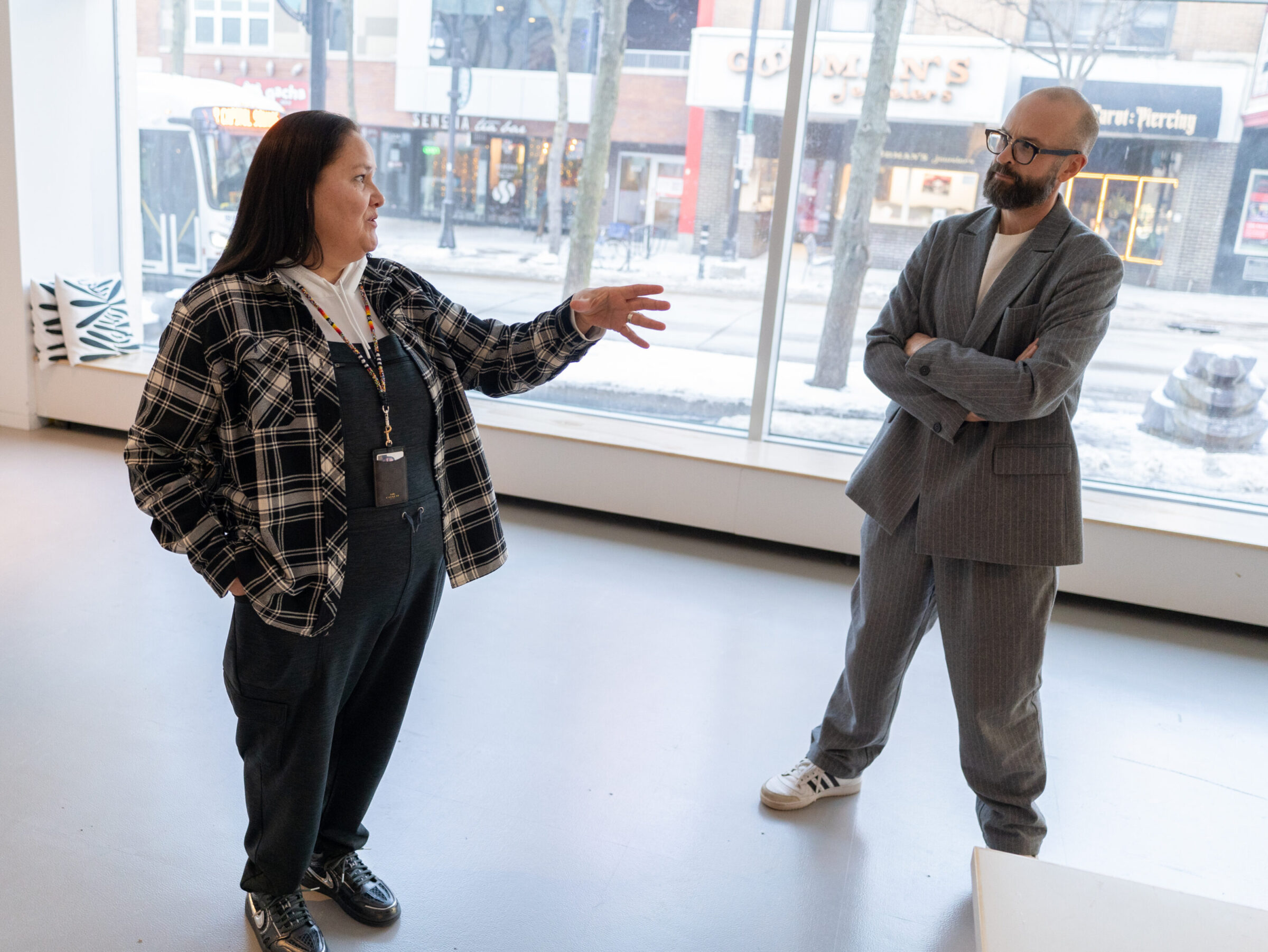 Chef Elena Terry and MMoCA's Gabriele Haberland Director, Paul Baker Prindle meet in the Tall Grass space.