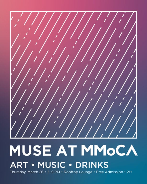 A graphic with a gradient background and text that says Muse at MMoCA.