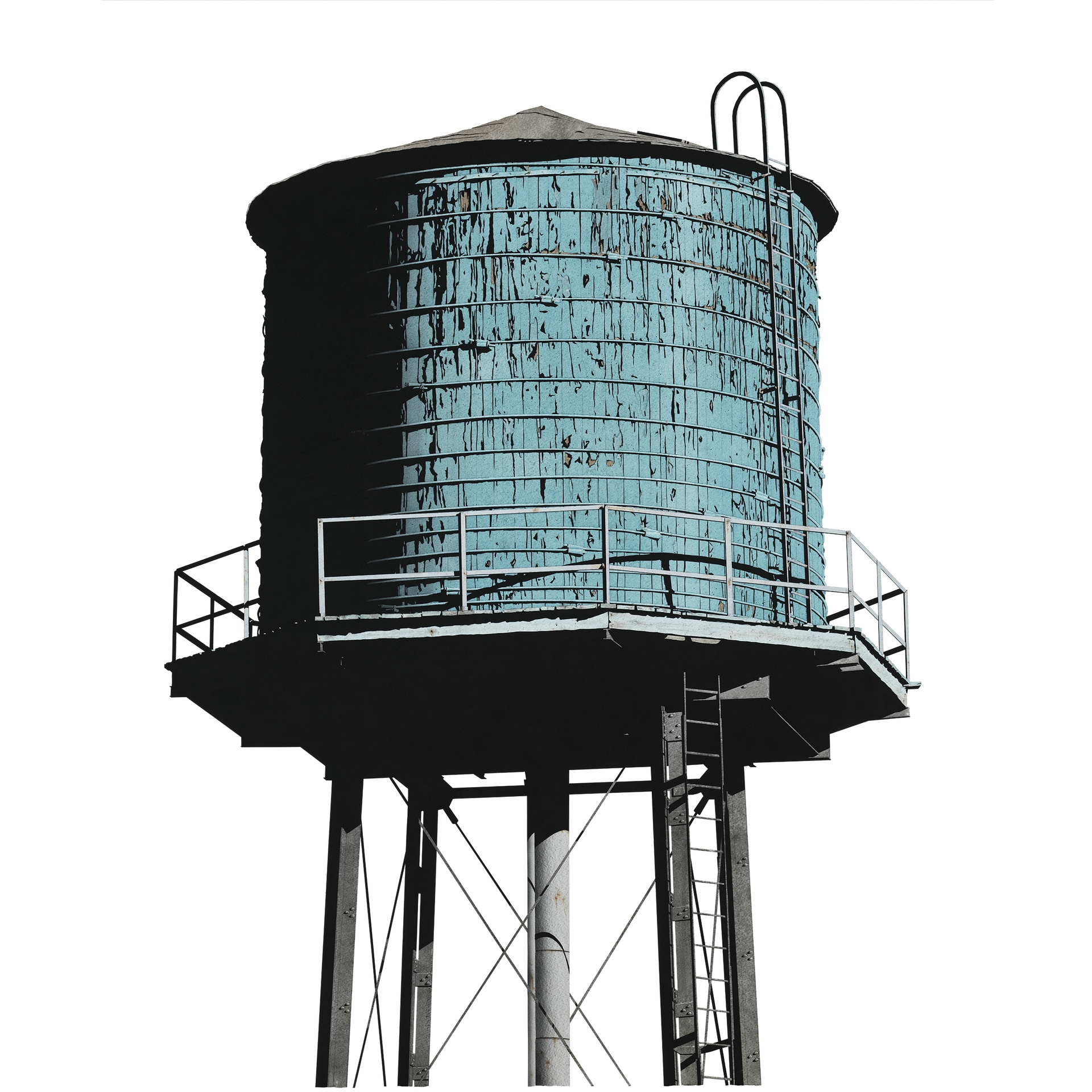 A painting of a water tower.