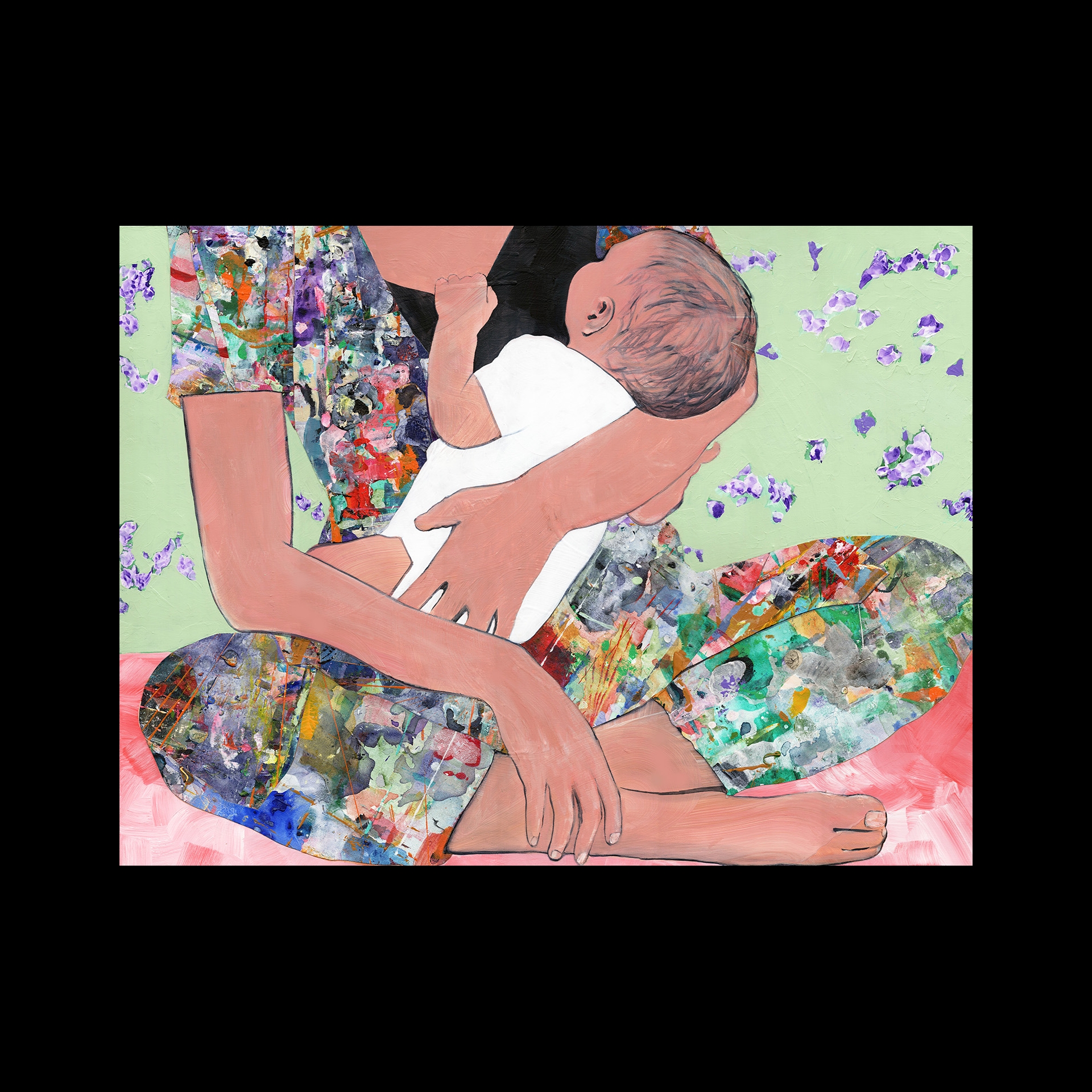 A colorful portrait of a mother holding a baby.