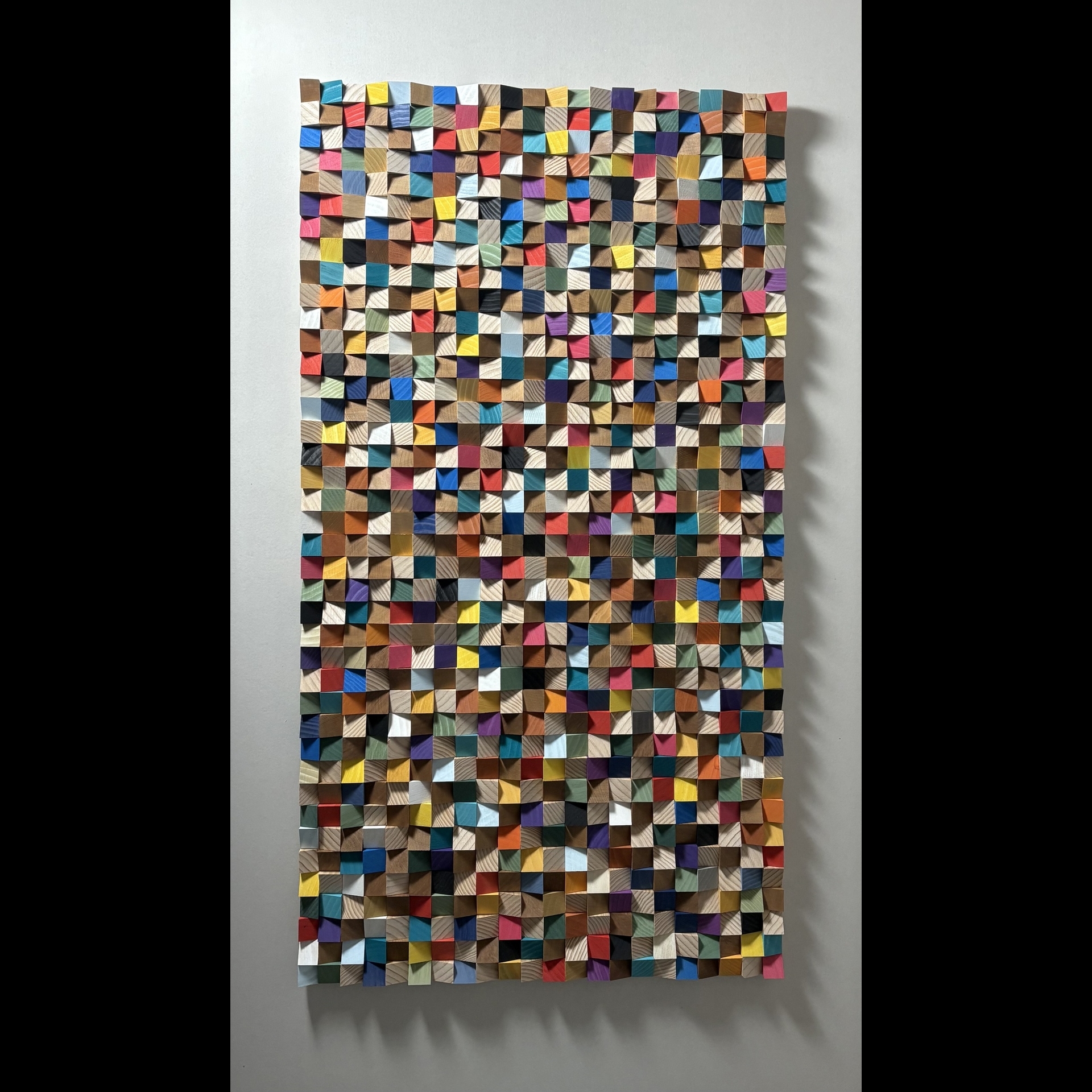 A colorful collection of wooden cubes.